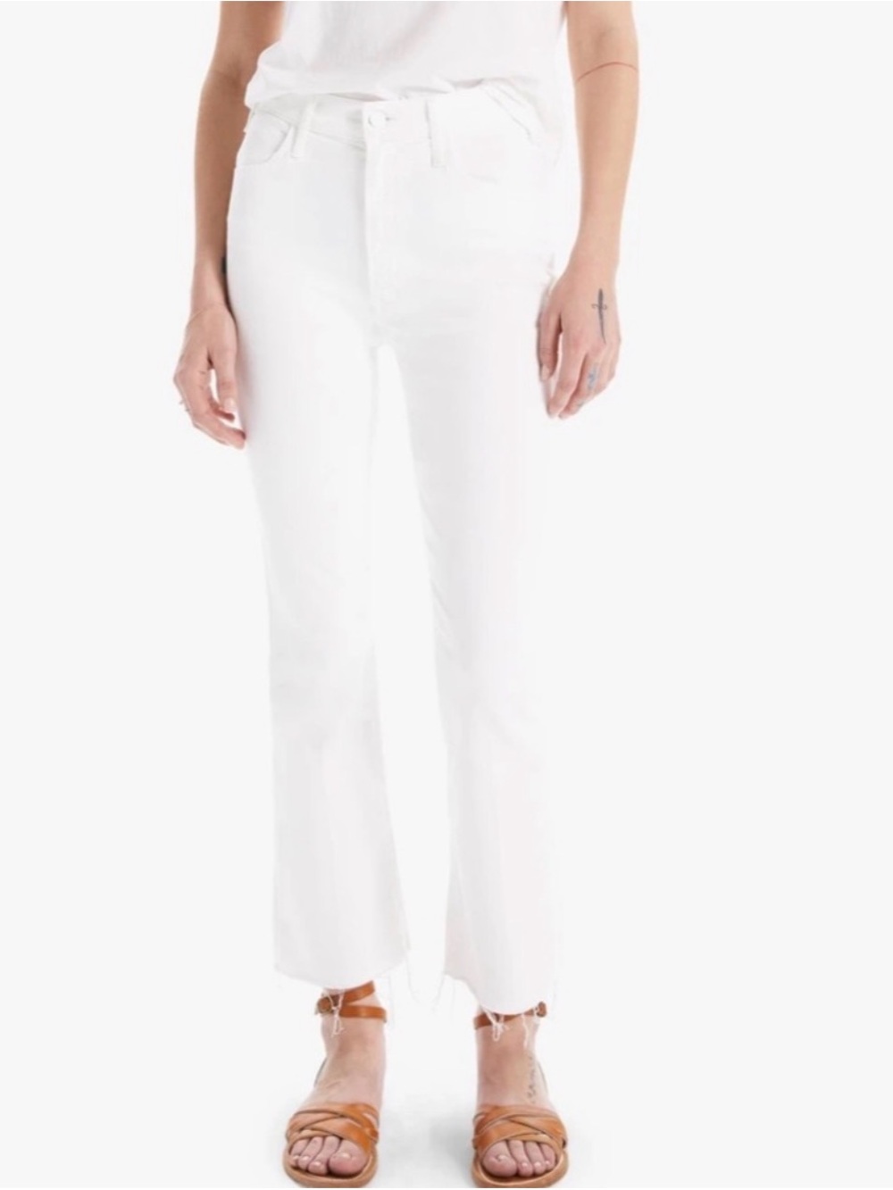 Mother The Hustler Ankle Fray Fairest of them All White Denim Jeans Womens 23